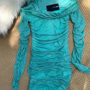 Fashion Nova Glitter Teal Dress